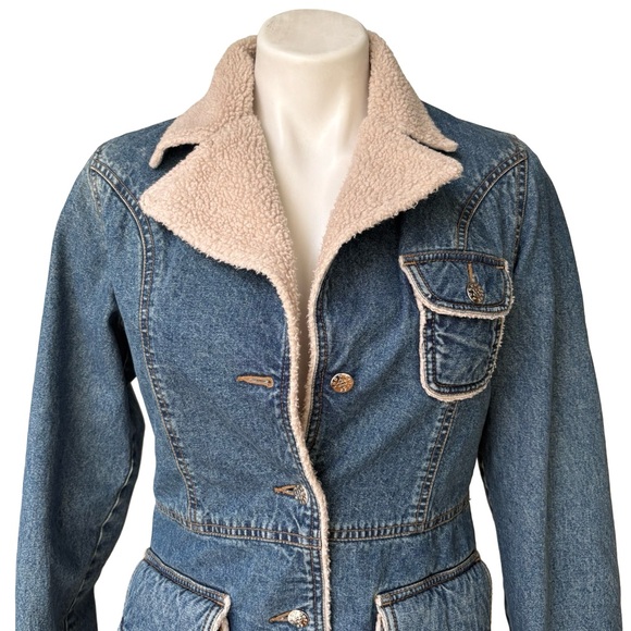 CoffeeShop Denim Jacket, Faux Fur Lining, Sz S - Picture 9 of 12